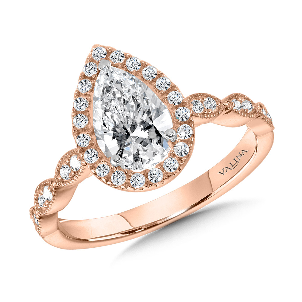 Scalloped & Milgrain-Beaded Pear-Shaped Halo Engagement Ring Glatz Jewelry Aliquippa, PA