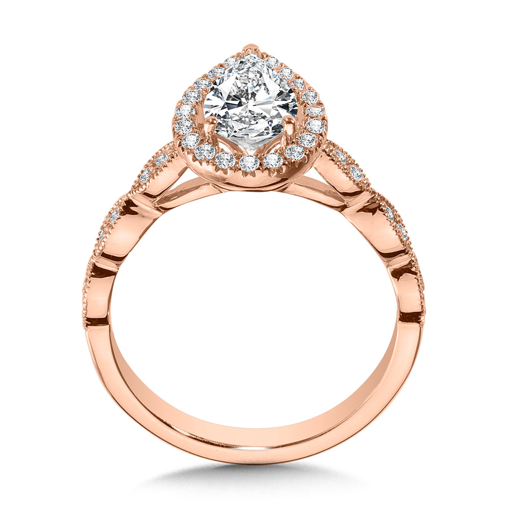 Scalloped & Milgrain-Beaded Pear-Shaped Halo Engagement Ring Image 2 Gold Mine Jewelers Jackson, CA