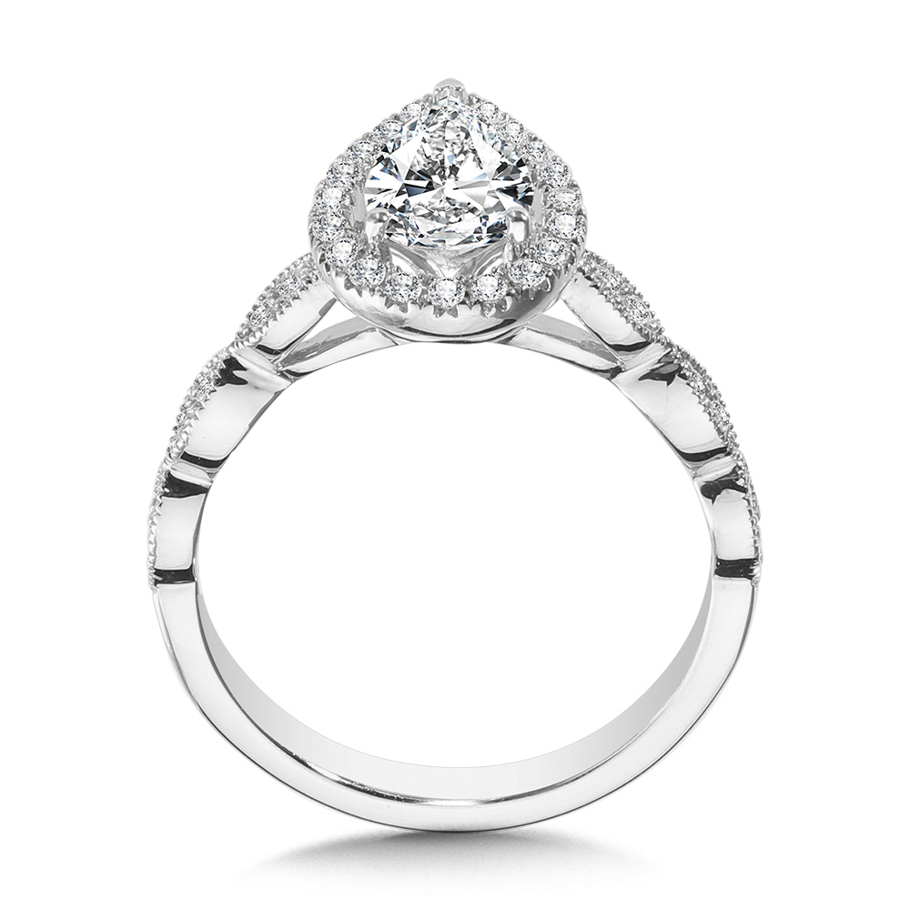 Scalloped & Milgrain-Beaded Pear-Shaped Halo Engagement Ring Image 2 Gold Mine Jewelers Jackson, CA