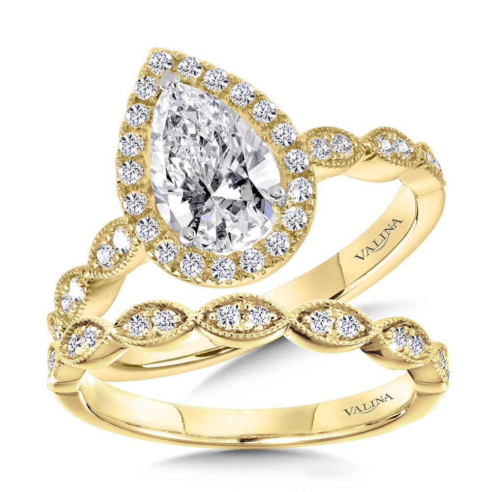 Scalloped & Milgrain-Beaded Pear-Shaped Halo Engagement Ring Image 3 Biondi Diamond Jewelers Aurora, CO