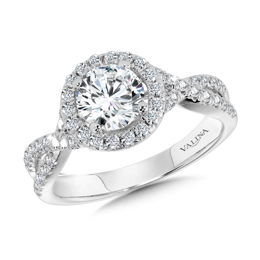 Crisscross Round Halo Engagement Ring Biondi Diamond Jewelers Aurora, CO