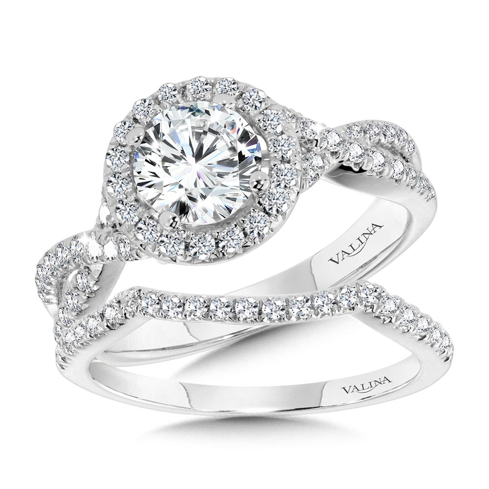 Crisscross Round Halo Engagement Ring Image 3 Coughlin Jewelers St. Clair, MI