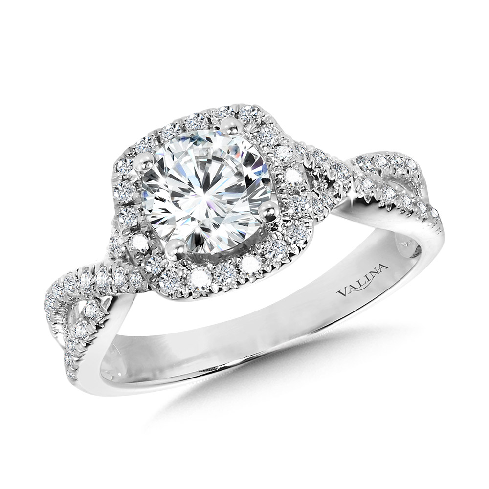 Crisscross Cushion-Shaped Halo Engagement Ring Gold Mine Jewelers Jackson, CA