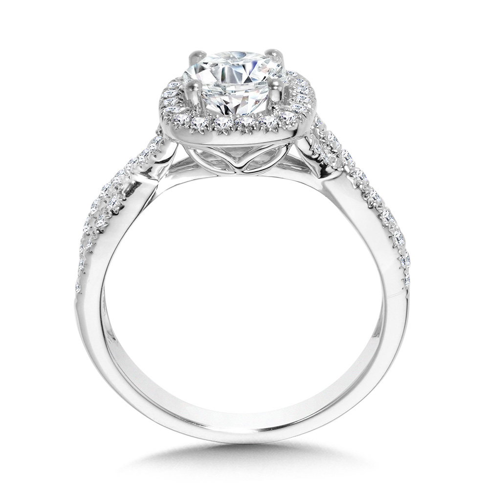 Crisscross Cushion-Shaped Halo Engagement Ring Image 2 Biondi Diamond Jewelers Aurora, CO
