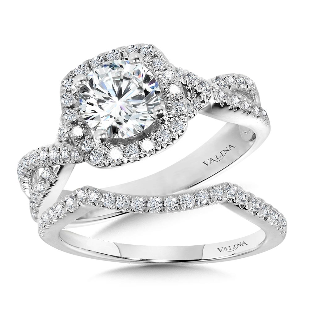 Crisscross Cushion-Shaped Halo Engagement Ring Image 3 Gold Mine Jewelers Jackson, CA