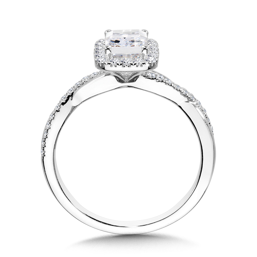 Crisscross Emerald-Shaped Halo Engagement Ring Image 2 Biondi Diamond Jewelers Aurora, CO