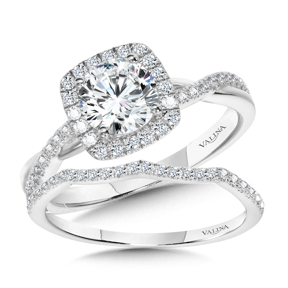 Crisscross Cushion-Shaped Halo Engagement Ring Image 3 Gold Mine Jewelers Jackson, CA