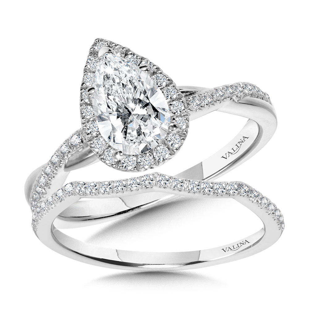 Crisscross Pear-Shaped Halo Engagement Ring Image 3 Gold Mine Jewelers Jackson, CA