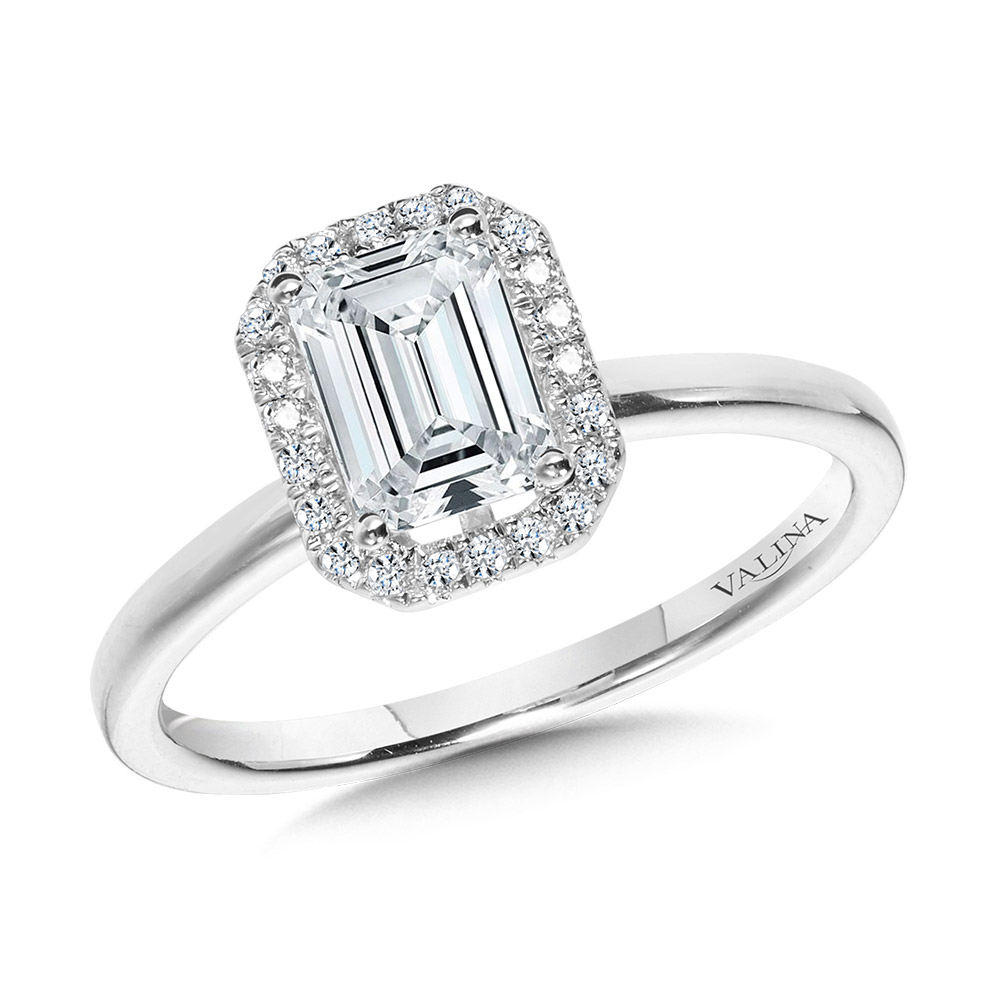 Classic Straight Emerald-Shaped Halo Engagement Ring Gold Mine Jewelers Jackson, CA