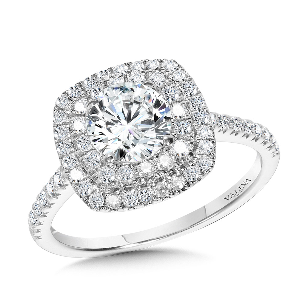 Straight Cushion-Shaped Double-Halo Engagement Ring Gold Mine Jewelers Jackson, CA