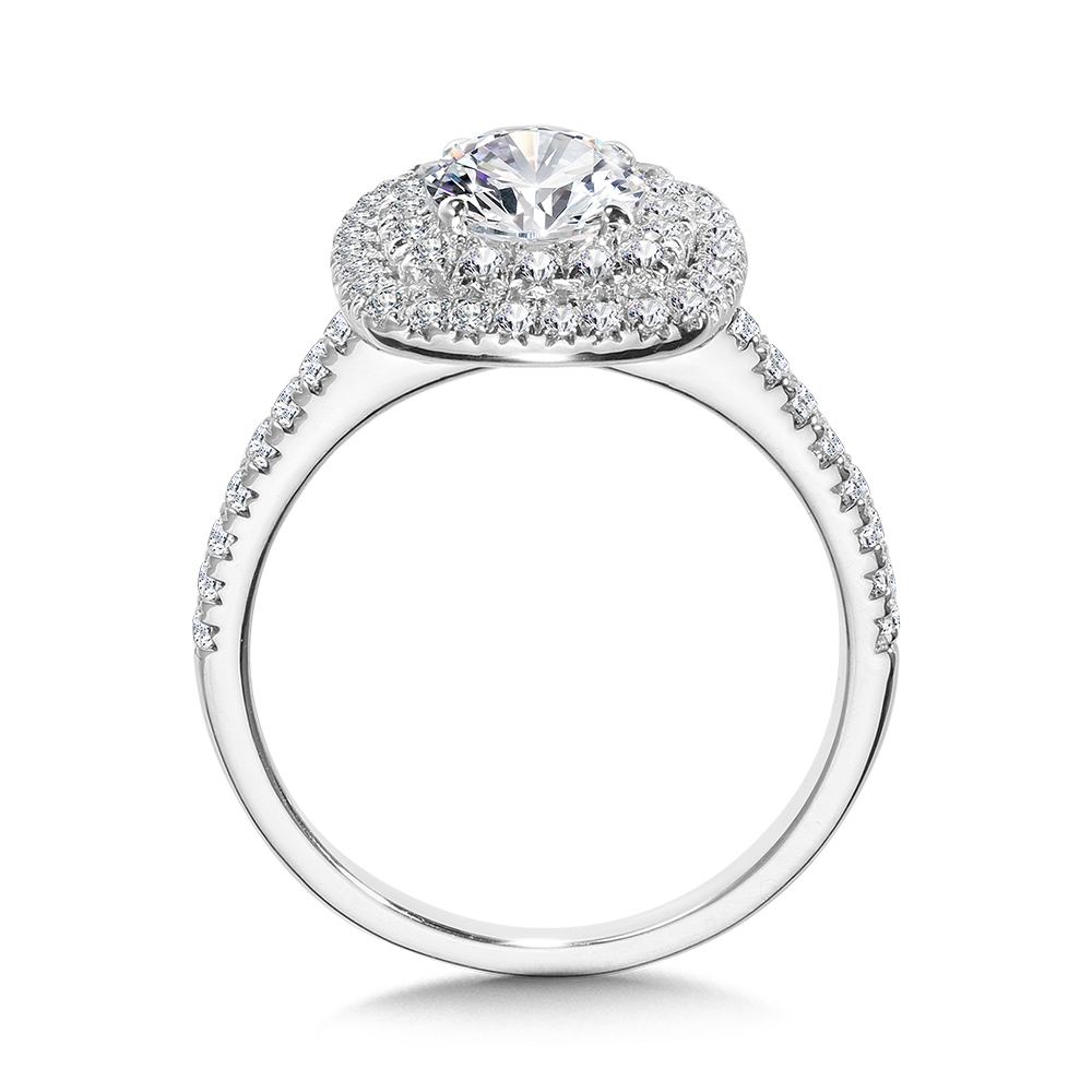 Straight Cushion-Shaped Double-Halo Engagement Ring Image 2 Gold Mine Jewelers Jackson, CA
