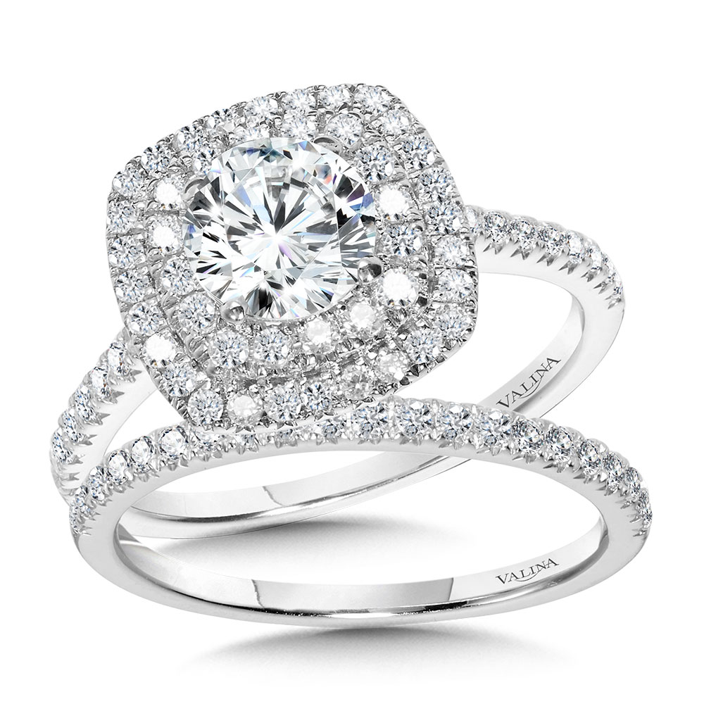 Straight Cushion-Shaped Double-Halo Engagement Ring Image 3 Gold Mine Jewelers Jackson, CA