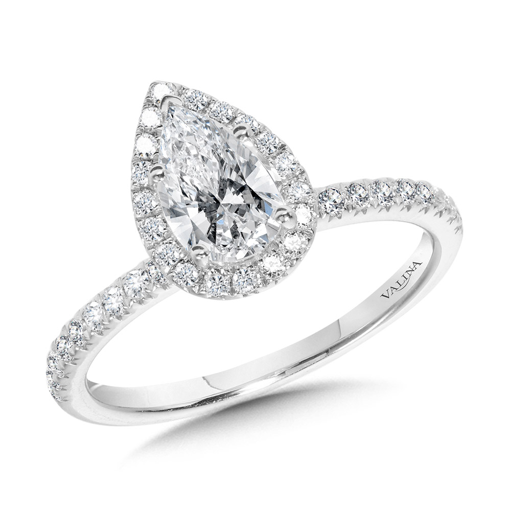 Classic Straight Pear-Shaped Halo Engagement Ring Biondi Diamond Jewelers Aurora, CO