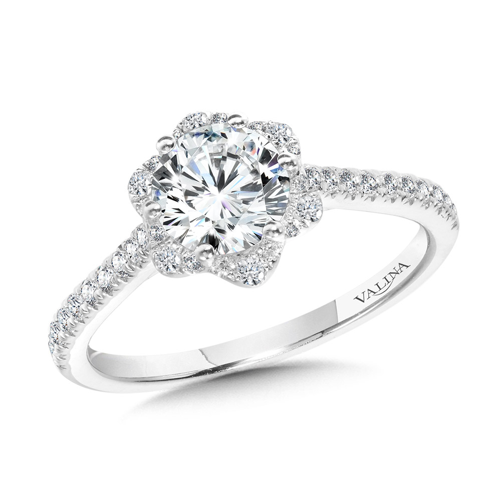 Straight Floral Halo Engagement Ring Biondi Diamond Jewelers Aurora, CO