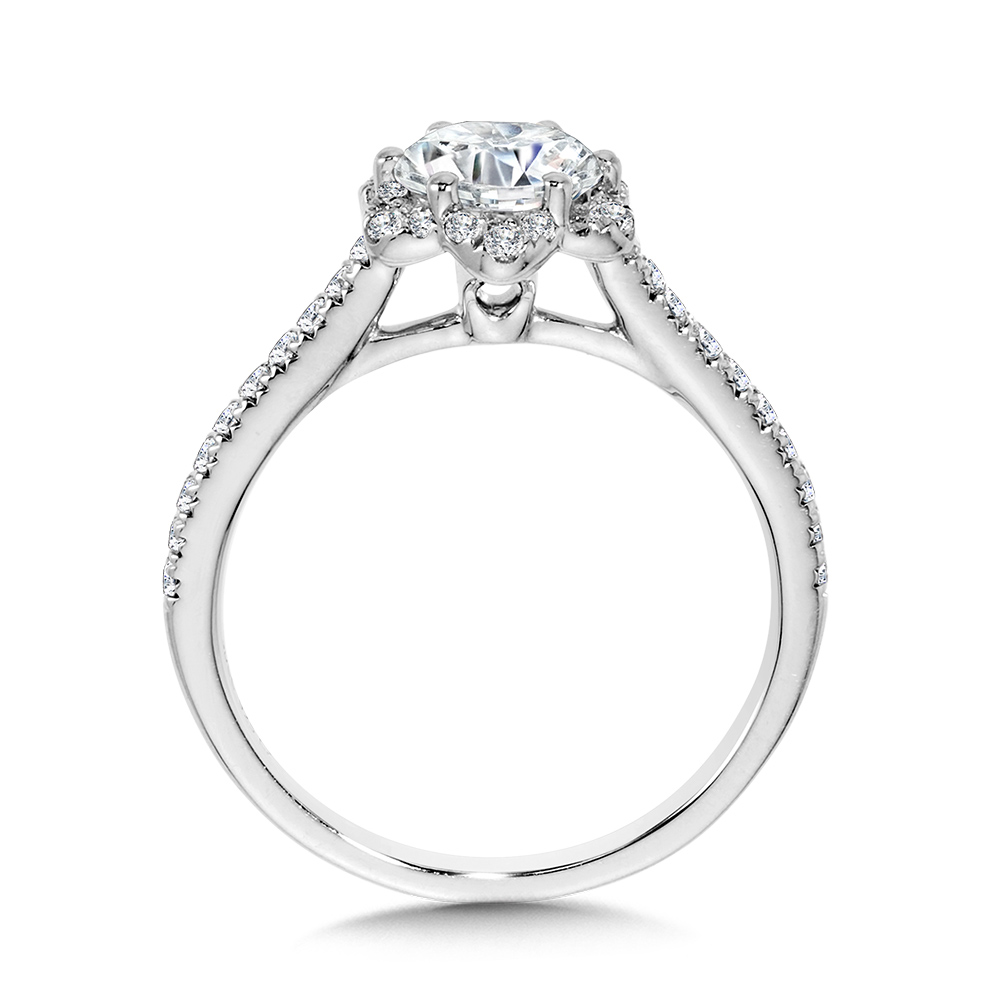 Straight Floral Halo Engagement Ring Image 2 Biondi Diamond Jewelers Aurora, CO