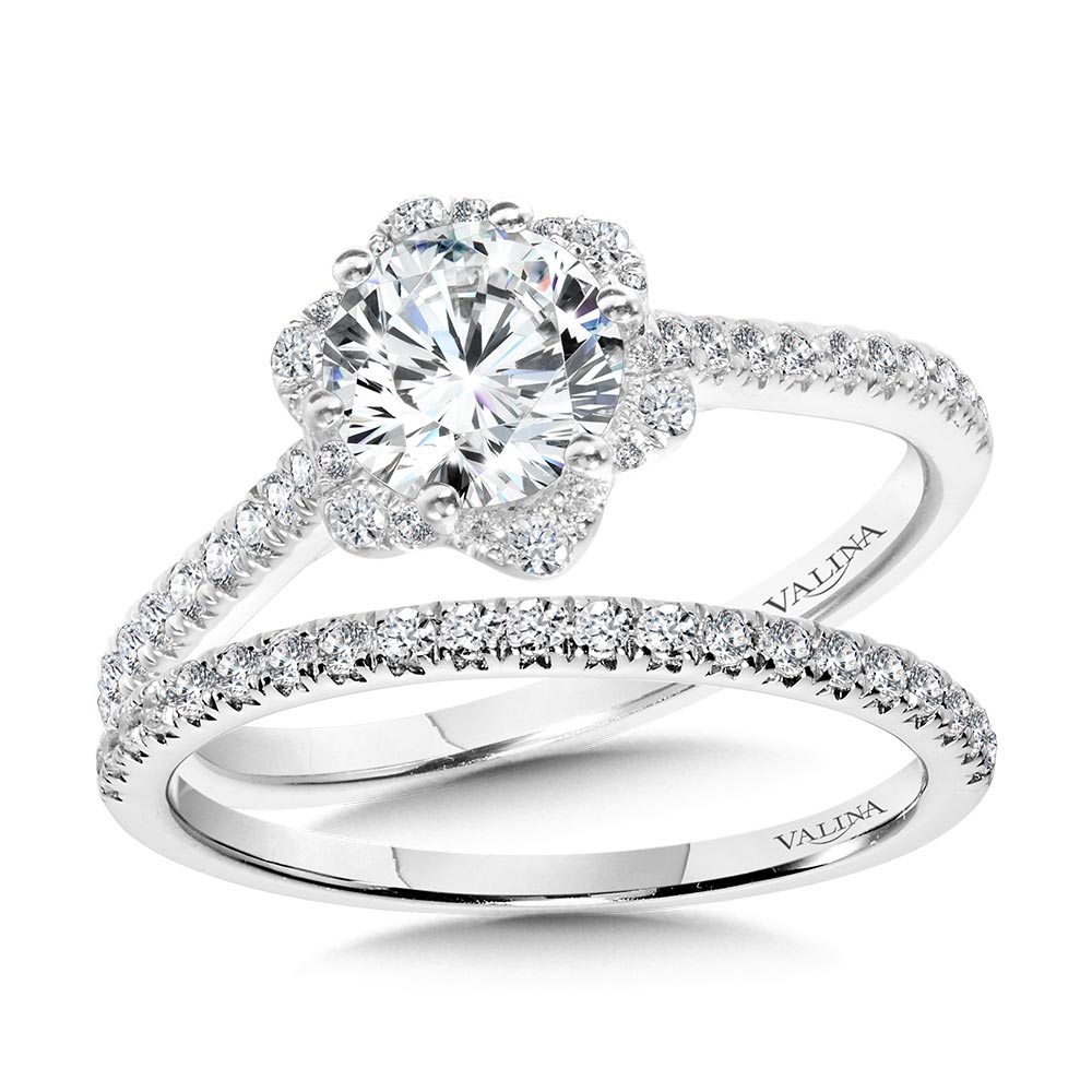 Straight Floral Halo Engagement Ring Image 3 Biondi Diamond Jewelers Aurora, CO