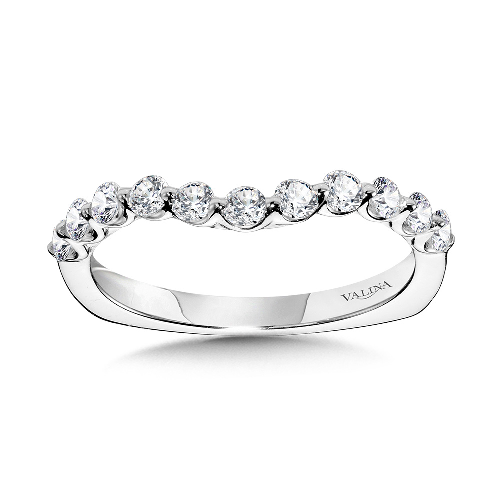 Curved Single Shared Prong Diamond Wedding Band Biondi Diamond Jewelers Aurora, CO