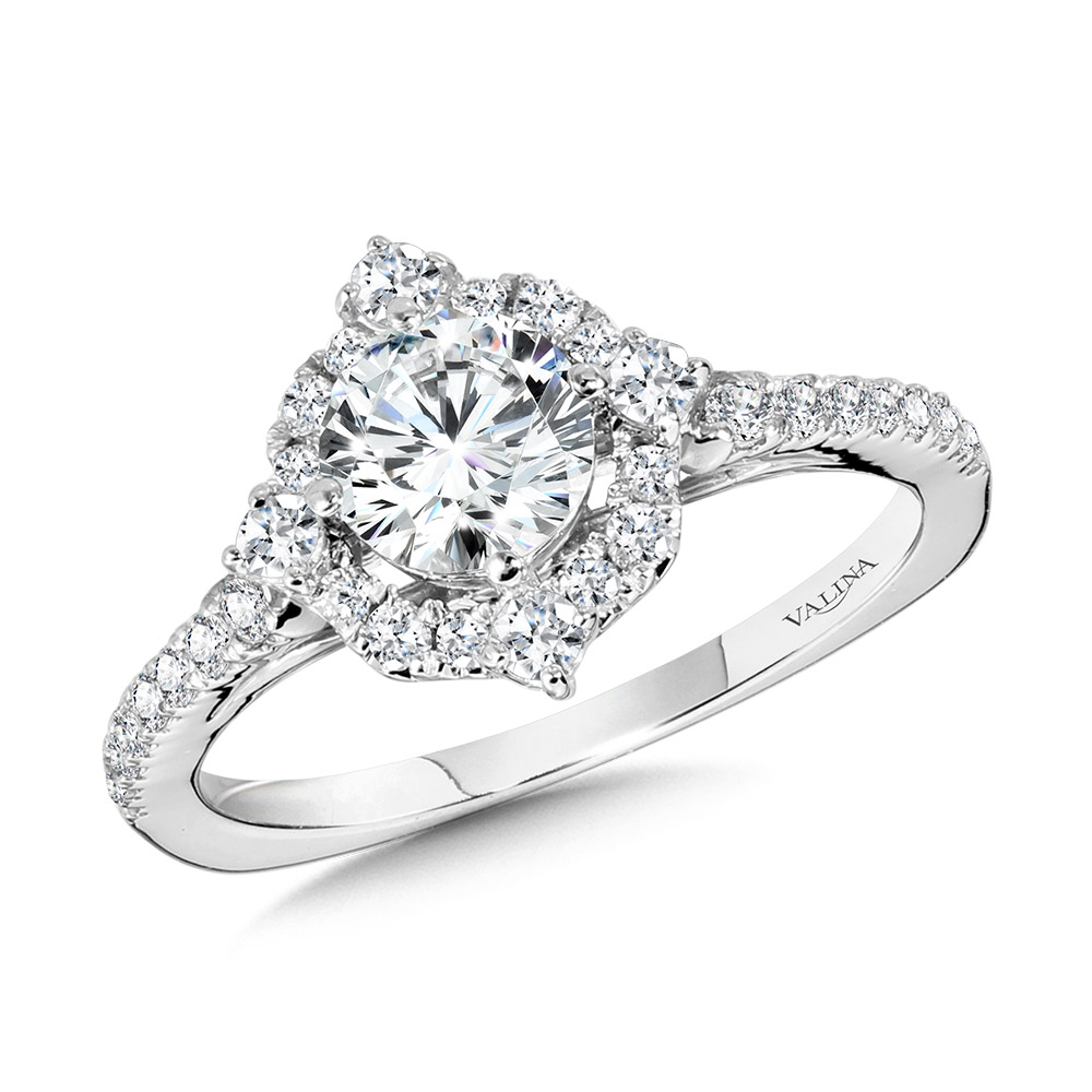 Decorative Straight Halo Engagement Ring Biondi Diamond Jewelers Aurora, CO