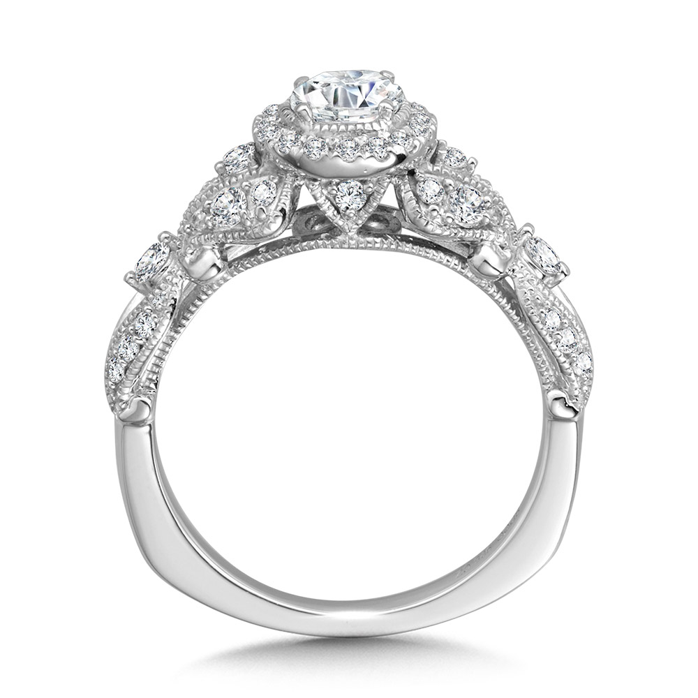 Vintage Milgrain & Filigree Accented Halo Engagement Ring Image 2 Gold Mine Jewelers Jackson, CA