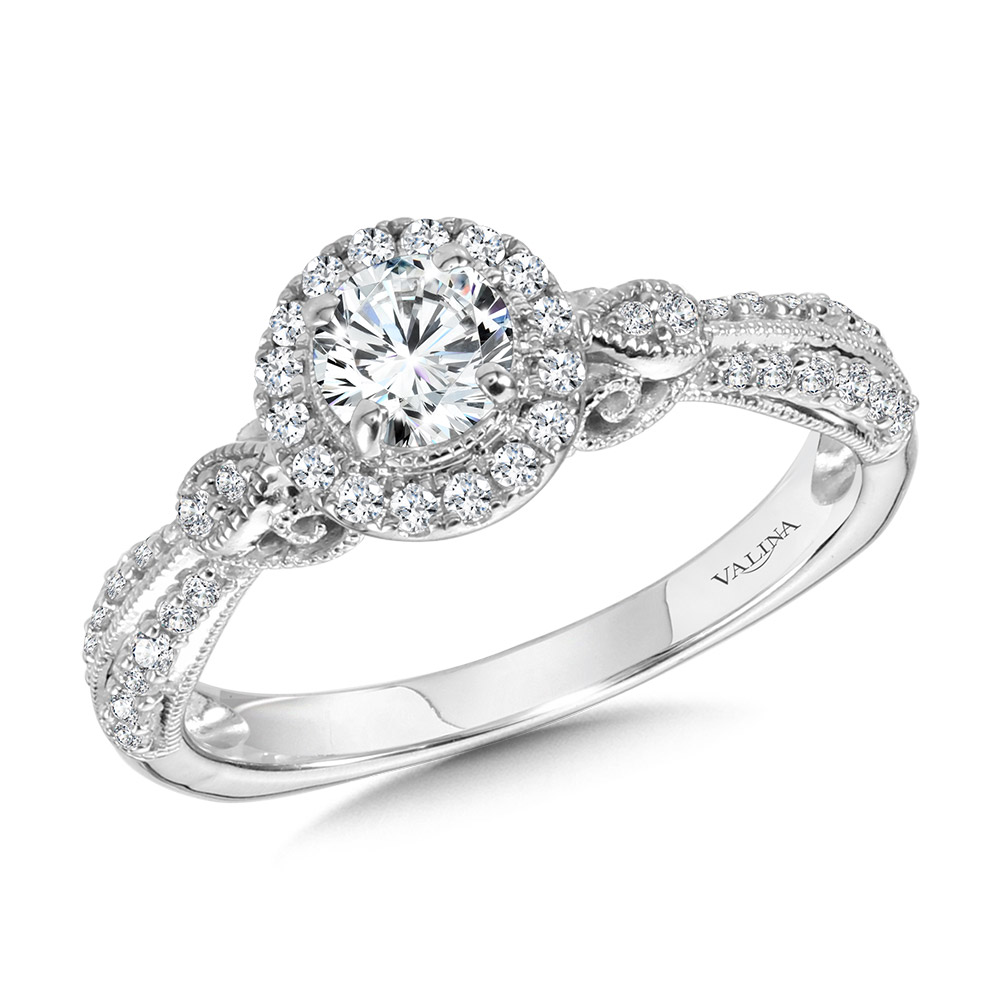 Vintage Milgrain & Filigree Accented Halo Engagement Ring Cottage Hill Diamonds Elmhurst, IL