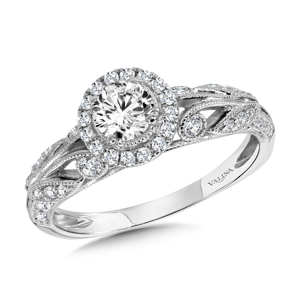 Vintage Milgrain & Filigree Accented Halo Engagement Ring Gold Mine Jewelers Jackson, CA
