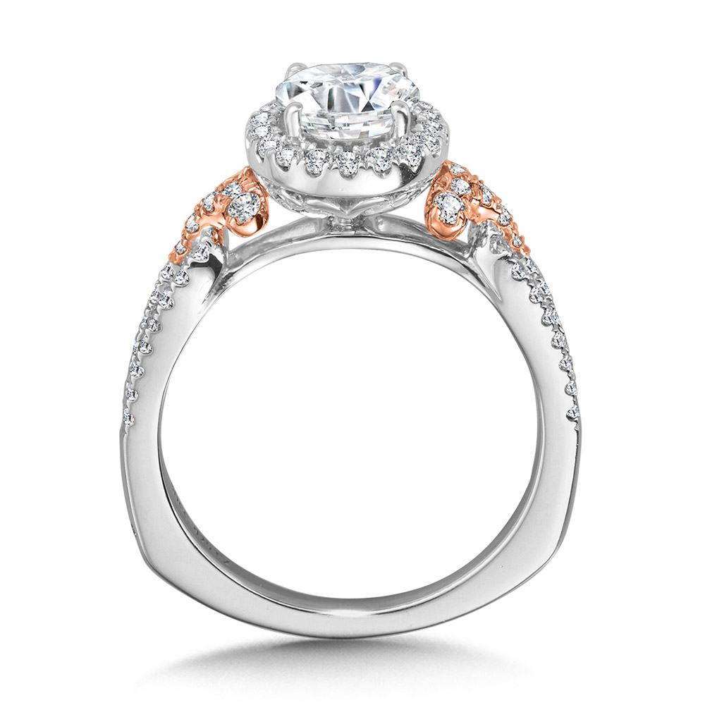 Dual-Tone Split Shank Halo Engagement Ring Image 2 Gold Mine Jewelers Jackson, CA