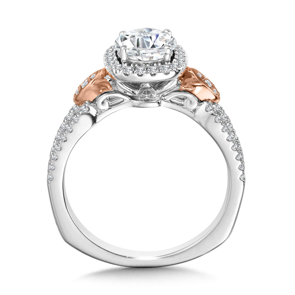 Dual-Tone Split Shank Cushion-Shaped Halo Engagement Ring Image 2 Gold Mine Jewelers Jackson, CA
