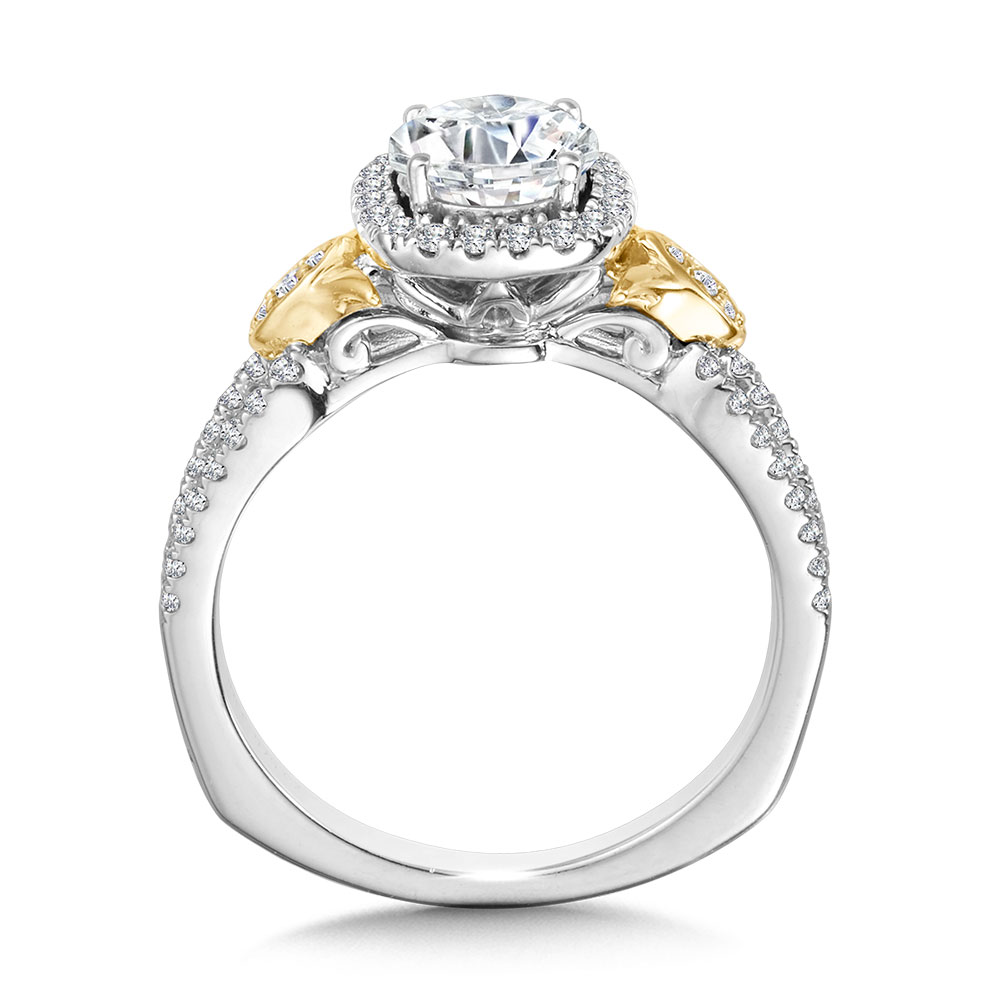 Dual-Tone Split Shank Cushion-Shaped Halo Engagement Ring Image 2 Biondi Diamond Jewelers Aurora, CO