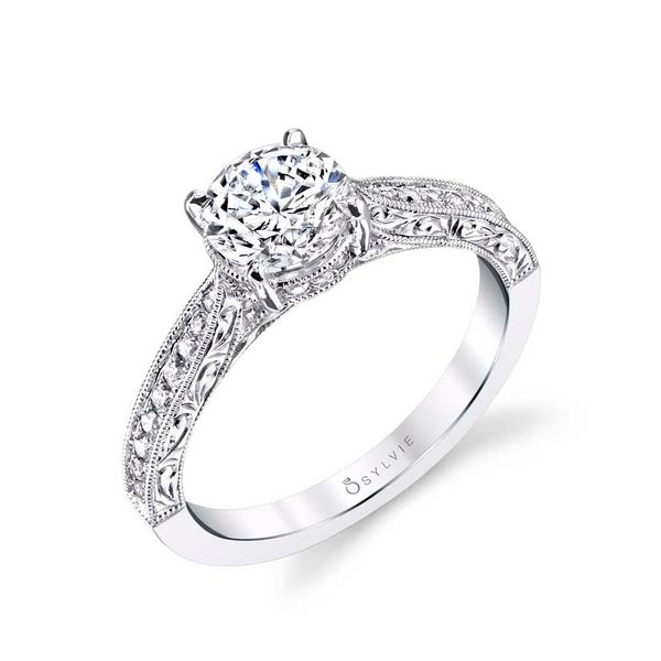 Hand Engraved Classic Engagement Ring - Envie Stuart Benjamin & Co. Jewelry Designs San Diego, CA