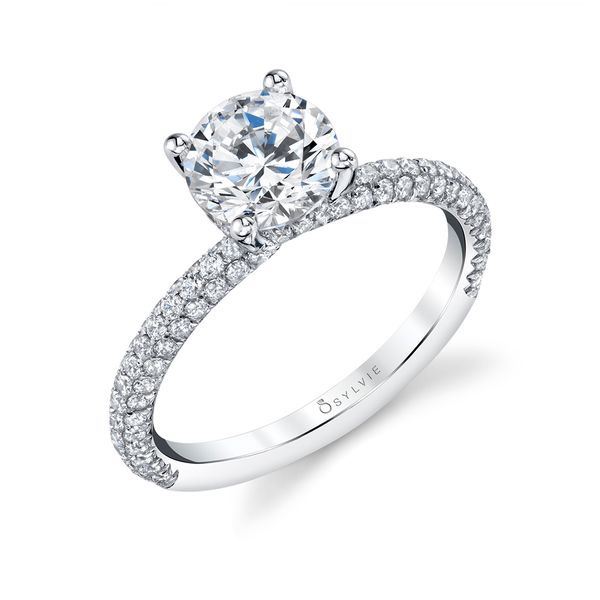 Classic Engagement Ring with Pave Diamonds - Jayla Stuart Benjamin & Co. Jewelry Designs San Diego, CA