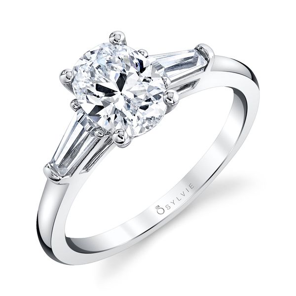 Three Stone Engagement Ring with Baguette Diamonds - Nicolette Cellini Design Jewelers Orange, CT