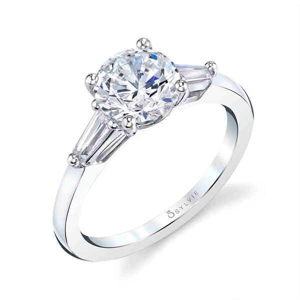 Three Stone Engagement Ring with Baguette Diamonds - Nicolette Stuart Benjamin & Co. Jewelry Designs San Diego, CA