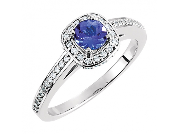 Halo-Style Engagement  Ring  - 14K White Tanzanite & 1/3 CTW Diamond Engagement Ring