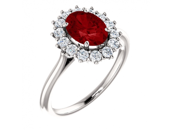 Halo-Style Ring  - 14K White Lab-Grown Ruby & 3/8 CTW Diamond Ring 