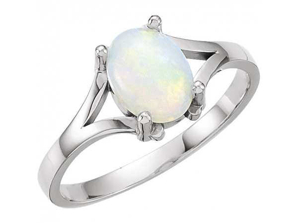 Solitaire Ring - 14K White Opal Ring
