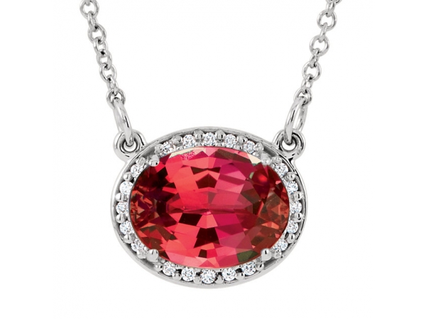 Halo-Style Necklace - 14K White Chatham® Created Ruby & .05 CTW Diamond 16.5