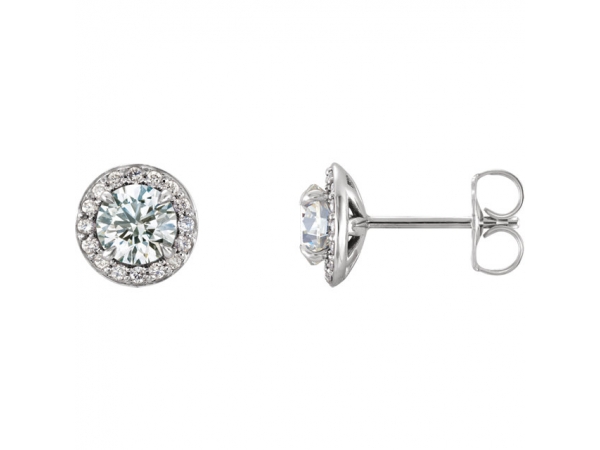 Halo-Style Earrings - 14K White 5 mm Round White Sapphire & 1/8 CTW Diamond Earrings