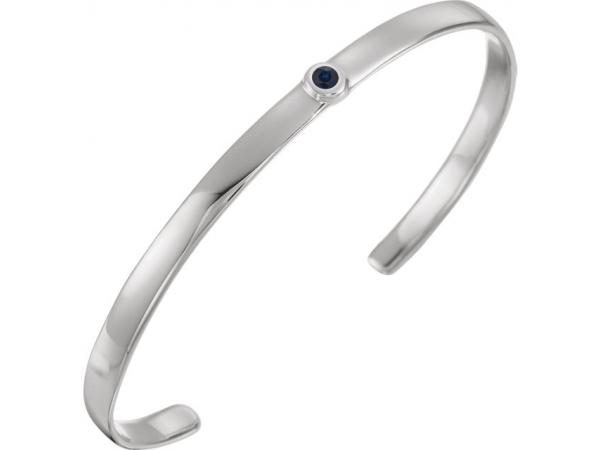 Bezel-Set Cuff Bracelet - 14K White Blue Sapphire Cuff 6